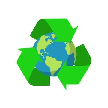 Vector illstration of planet with recycle sign icon. Flat design. Isolated. Stock Illustration