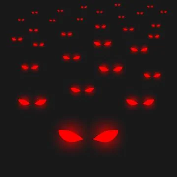 Vector illstration of red eyes on black background. EPS10. Stock Illustration