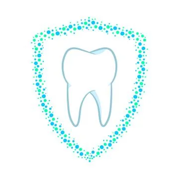Vector illstration of tooth with shield icon. Flat design. Isolated. Stock Illustration