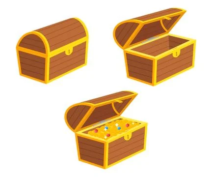 Vector illstration of treasure chest set. Flat design. Isolated. Stock Illustration