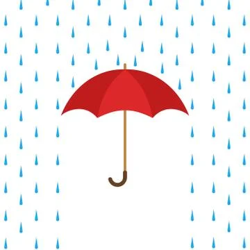 Vector illstration of umbrella and rain on white background. Isolated. Stock Illustration