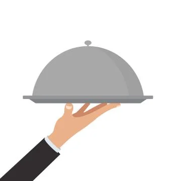 Vector illstration of waiter hand with tray icon. Flat design. Isolated. Stock Illustration