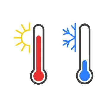 Vector illstration of warm and cold thermometer icon. Flat design. Isolated. Stock Illustration