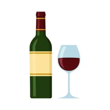 Vector illstration of wine bottle with glass icon. Flat design. Isolated. Stock Illustration