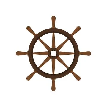 Vector illstration of wooden ships helm icon. Flat design. Isolated. Stock Illustration