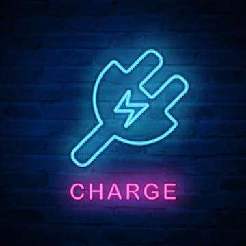 Vector illuminated neon light icon sign electric charge Stock Illustration