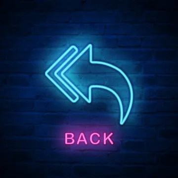 Vector illuminated neon light icon sign return back arrow Stock Illustration