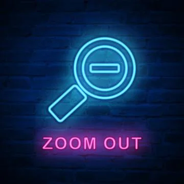Vector illuminated neon light icon sign megaloscope zoom out Stock Illustration