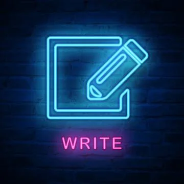 Vector illuminated neon light icon sign pencil write 스톡 일러스트
