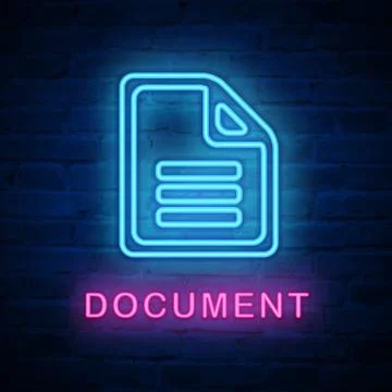 Vector illuminated neon light icon sign document paper Stock Illustration