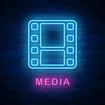 Vector illuminated neon light icon sign media film Stock Illustration