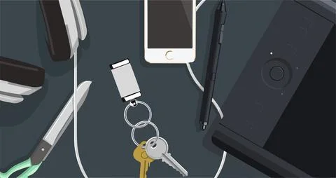 Vector illusion of work table with tablet smart phone and other office items Stockillustratie