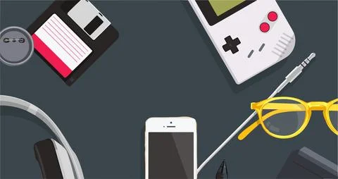 Vector illusion of work table with tablet smart phone and other office items Stockillustratie