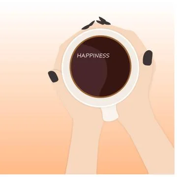 Vector illusrtation of female hands with white Cup with tea. Top view with Stock Illustration