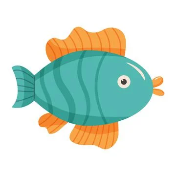 Vector illustartion of fish in cartoon flat style. Marine dwellers, ocean lif Stock Illustration