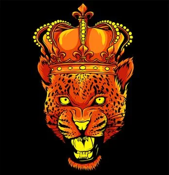 Vector illustartion of Leopard Head with crown on black background Stock Illustration