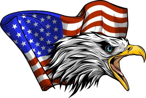 Vector illustation American eagle against USA flag and white background. 스톡 일러스트