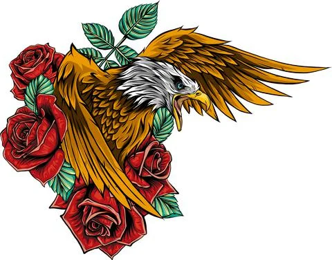 Vector illustraion of eagle with flower roses Illustrazione stock