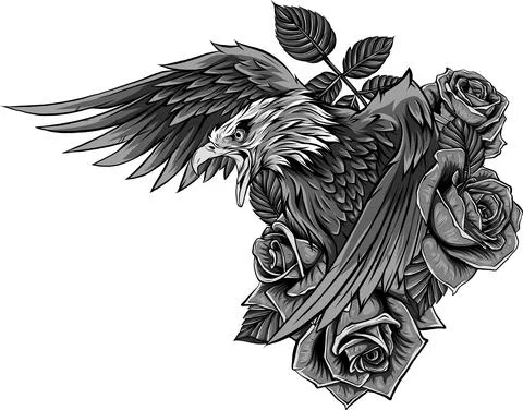 Vector illustraion of eagle with flower roses Illustrazione stock