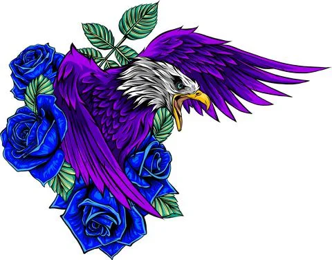 Vector illustraion of eagle with flower roses Illustrazione stock