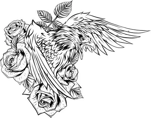 Vector illustraion of eagle with flower roses Illustrazione stock