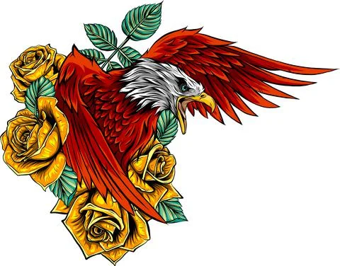 Vector illustraion of eagle with flower roses Illustrazione stock
