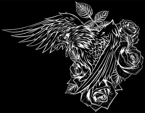 Vector illustraion of eagle with flower roses Illustrazione stock