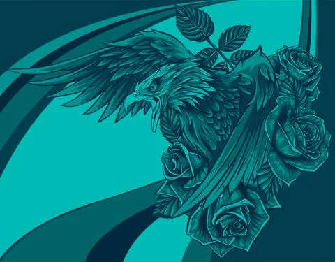 Vector illustraion of eagle with flower roses Illustrazione stock