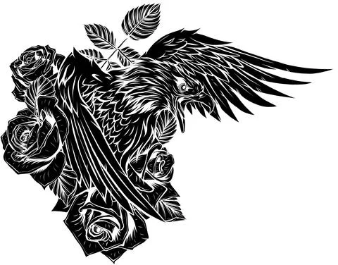 Vector illustraion of eagle with flower roses Illustrazione stock