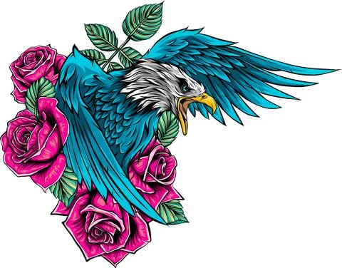 Vector illustraion of eagle with flower roses Illustrazione stock