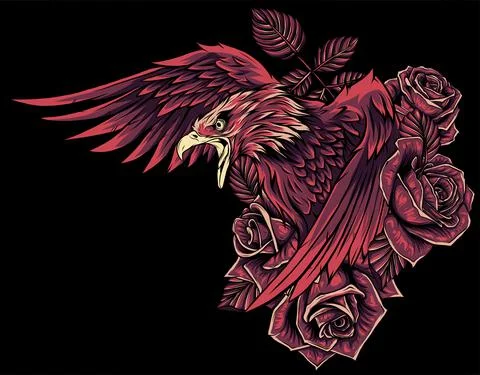 Vector illustraion of eagle with flower roses 스톡 일러스트