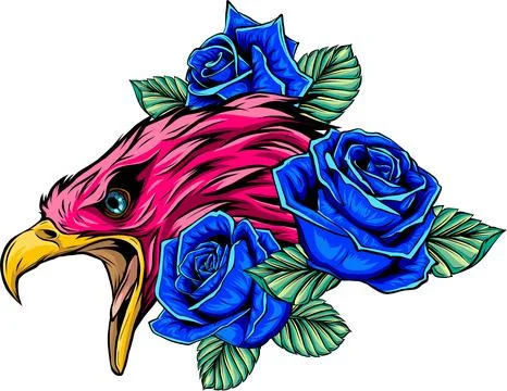 Vector illustraion of eagle with flower roses on white background Stock Illustration