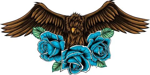 Vector illustraion of eagle with flower roses Illustrazione stock