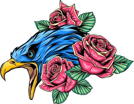 Vector illustraion of eagle with flower roses on white background Stock Illustration