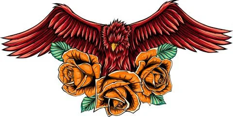 Vector illustraion of eagle with flower roses Illustrazione stock