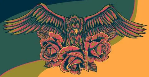 Vector illustraion of eagle with flower roses Stock Illustration