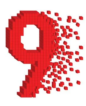 Vector illustrated 3d digit number nine of red cubes イラスト素材