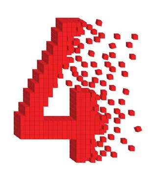 Vector illustrated 3d digit number four of red cubes イラスト素材