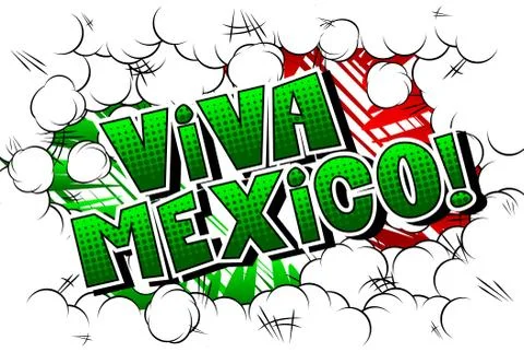 Vector illustrated banner, comic book greeting card with Viva Mexico text. Ilustración de archivo