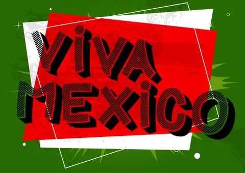 Vector illustrated banner, comic book greeting card with Viva Mexico text. Ilustración de archivo