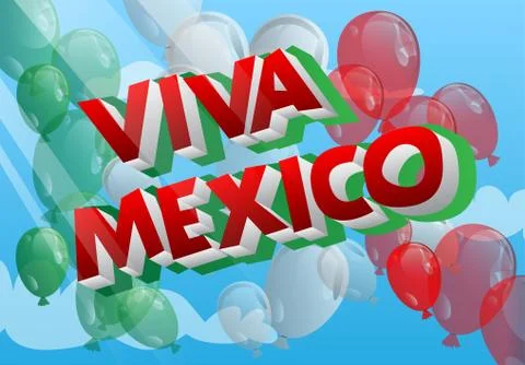 Vector illustrated banner, comic book greeting card with Viva Mexico text and Ilustración de archivo