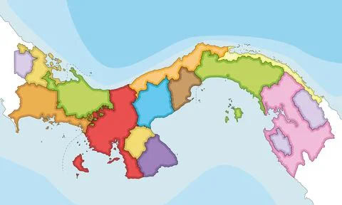Vector illustrated blank map of Panama with provinces, indigenous regions a.. 库存插图