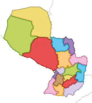 Vector illustrated blank map of Paraguay with departments, capital district.. イラスト素材