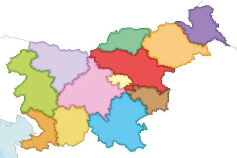 Vector illustrated blank map of Slovenia with statistical regions and admin.. Stockillustratie