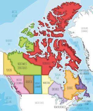 Vector illustrated map of Canada with provinces and territories and administr Stock Illustration