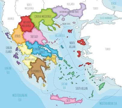 Vector illustrated map of Greece with regions and administrative divisions,.. Stock Illustration