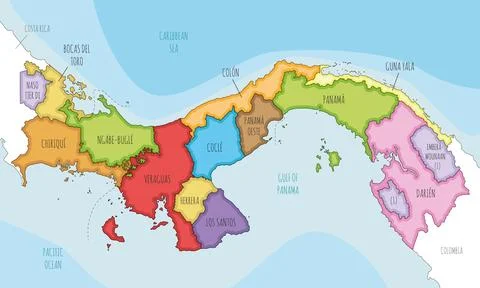 Vector illustrated map of Panama with provinces, indigenous regions and adm.. Stock Illustration