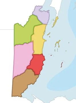 Vector illustrated regional blank map of Belize with districts and administ.. Stock Illustration