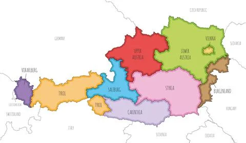 Vector illustrated regional map of Austria with federal states and administ.. 스톡 일러스트