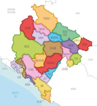 Vector illustrated regional map of Montenegro with municipalities and admin.. Stockillustratie
